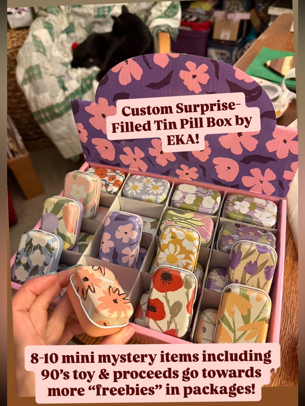 Custom Surprise-Filled Tin Pill Box by EKA - Floral Mini Tins- Pick Your TIN!